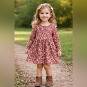 Floral Long Sleeve Kids Dress